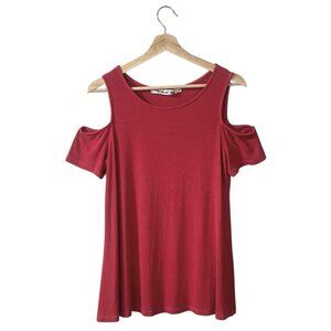 Michael Stars Cold Shoulder Top OS One Size Fits S/M Ribbed Knit Berry Pink Red